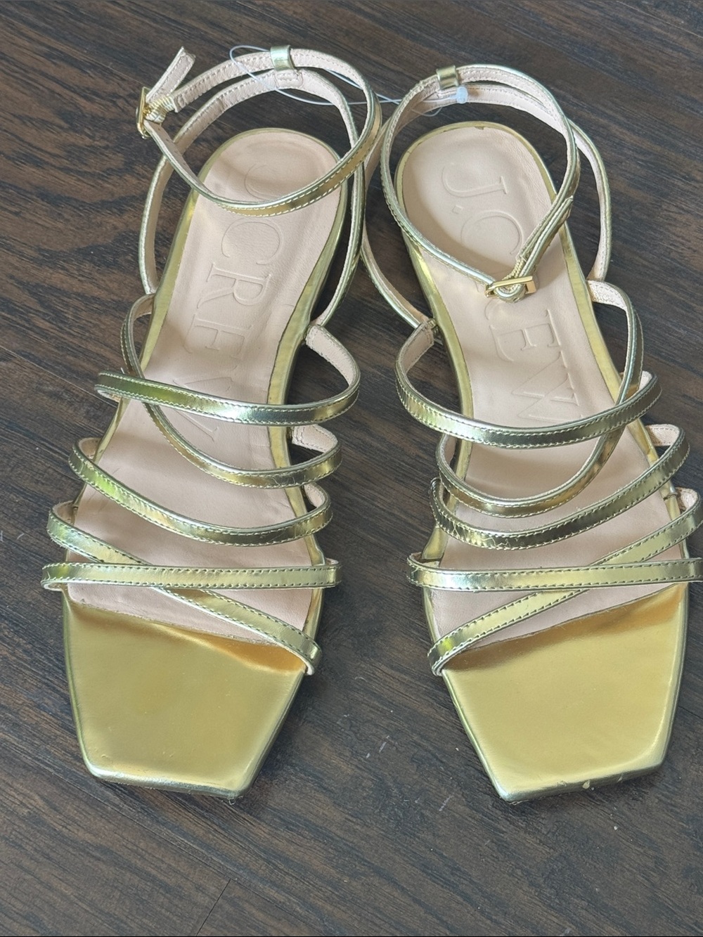 J. Crew Metallic Gold Multi-Strap Square-Toe Sandals - Picture 2 of 6